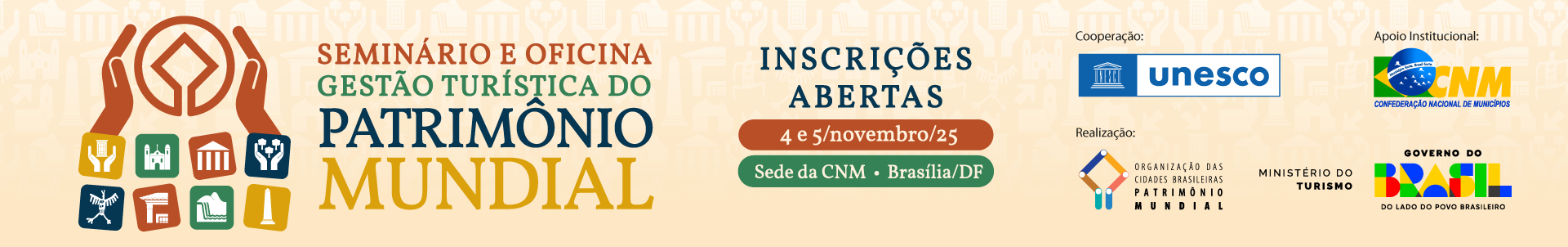 Banner do Seminário & Oficina Gestão Turística do Patromonio Mundial